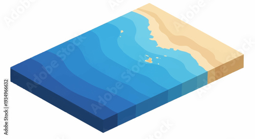 3D Topographic Map of Ocean and Land Terrain.
