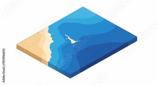 3D Topographic Map of Ocean and Coastline with Island.