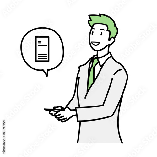 笑顔で名刺を差し出して挨拶する男性ビジネスマン｜新規開拓や自己紹介のシーンに最適なビジネスイラスト素材