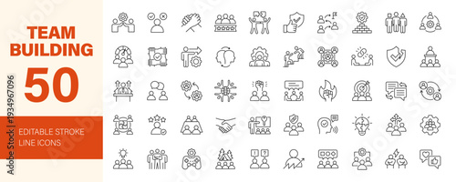 Team Building icon set. Editable line icons. Vector illustration.