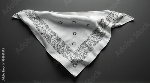 White Bandana with Black Crown Pattern on Dark Gray Background