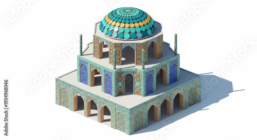 Ornate 3D rendered architectural structure with intricate details and vibrant colors.