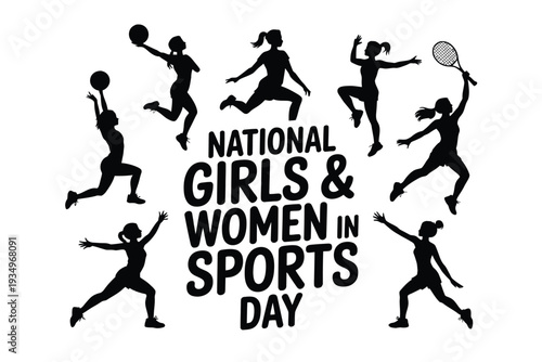 National Girls and Women in Sports Day silhouette illustration