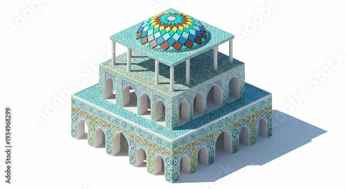 Ornate 3D Rendered Architectural Structure with Dome and Arches.