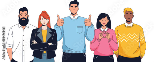 Diverse Young Adults Standing Together Vector Illustration Showing Confidence and Modern Lifestyle