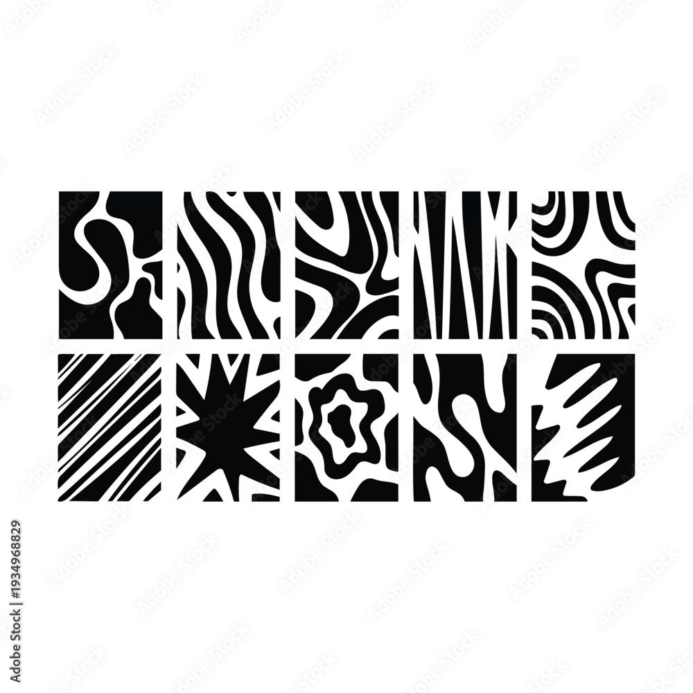 Fototapeta premium Black White Abstract Shape Pattern Bundle, Bold Organic Wave Stripe Fluid Background