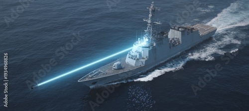 Ship with laser attack or defense weapon. Generative AI technology.	
