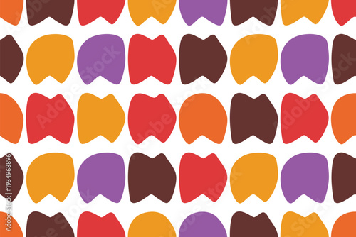 A colorful abstract pattern of rounded shapes in various hues and shades