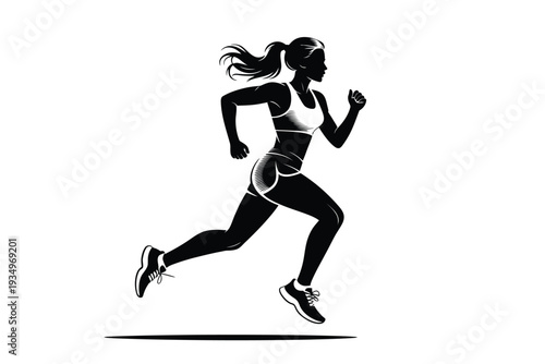 A female runner silhouette illustration in a dynamic running pose
