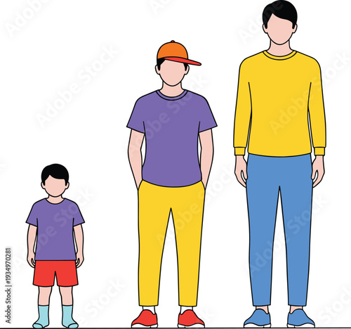Stages of Growth and Human Development, Set of Male Characters From Childhood to Adulthood Vector Illustration