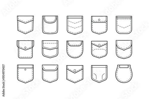Pocket icon set with various styles and designs for fashion illustration