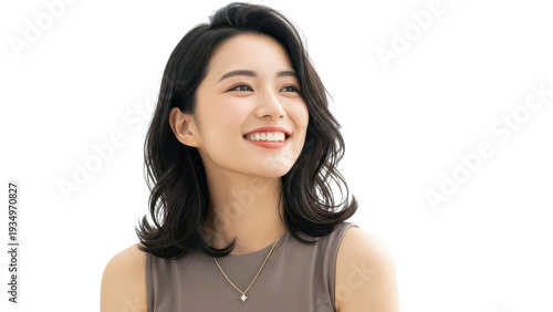 Young asian woman smiling confidently portrait isolated on transparent background