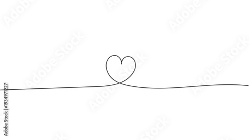 一筆書きのハートの線画。一本の黒い糸が真っ直ぐに伸び中央でハートを紡ぐデザイン。愛情のシンボル背景。編集可能なベクター素材