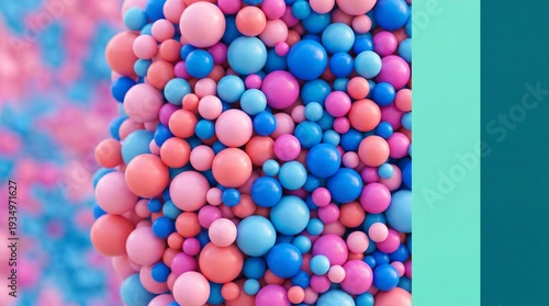 Abstract 3D Bubble Particles Background With Pastel Colors and Copy Space