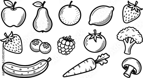 Set of 15 fruit and vegetable icons vector