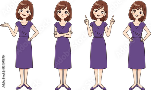 Woman presenting and explaining ideas, confident business and education concept illustration isolated on white background design