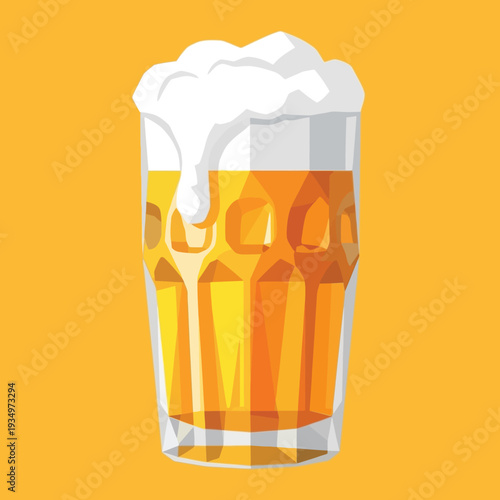 Refreshing Beer Mug With Frothy Head, Golden Liquid, Textured Glass, Isolated On Yellow Background