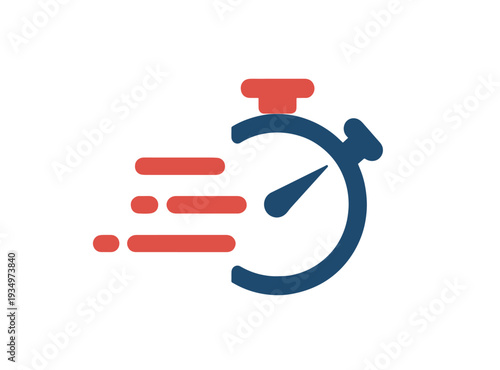 A fast stopwatch icon displays blue and red elements with motion lines on a white canvas