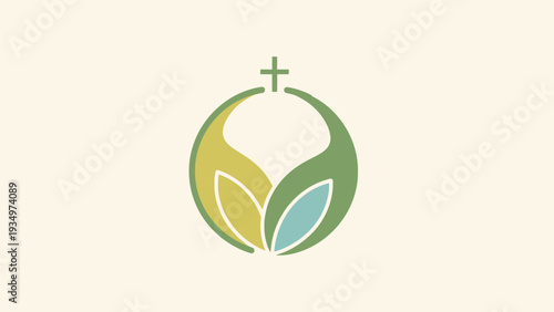 Green Leaf Logo with Christian Cross Symbol.
