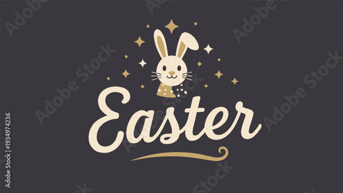 Easter Bunny Cartoon Character with Stars.