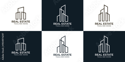 Minimalist elegant architecture real estate monogram logo design collection