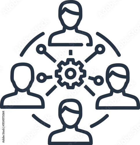 Teamwork and collaboration concept with gear and people icons