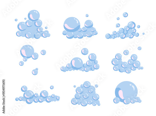 Blue Bubbles and Foam Element Illustration Set