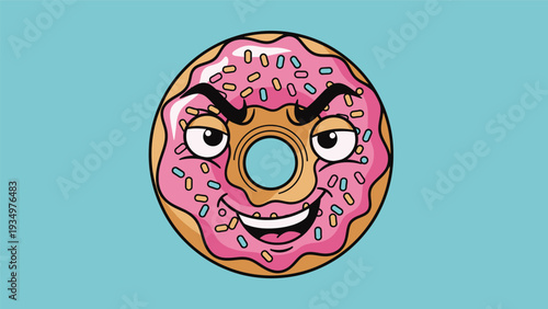 Cartoon Donut with Angry Facial Expression.