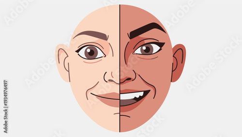 Split Face Illustration Showing Different Skin Tones.