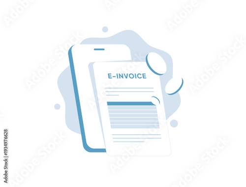 Electronic invoice system, e-invoicing process, digital billing document. Automated payment processing with financial transaction data, business accounting automation. Infographic vector illustration