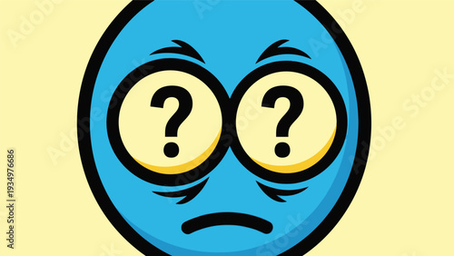 Confused Cartoon Face with Question Marks.