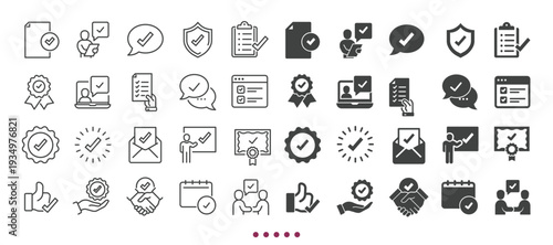 Approval icons collection. Multi series icons. Line and glyph solid web icons collection