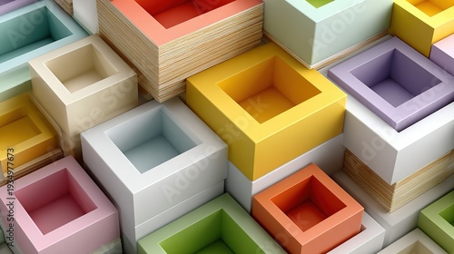 Arrangement of colorful cube boxes creating modern texture