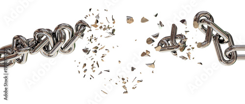 Schilderij op canvas chain breaking in parts isolated for background - 3d rendering