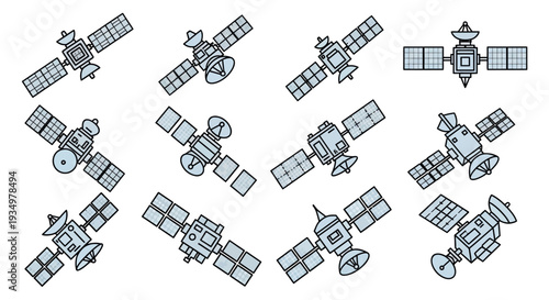 Collection of Various Satellite Illustrations in Different Configurations.
