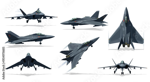 Military Aircraft Set with Various Fighter Jets.