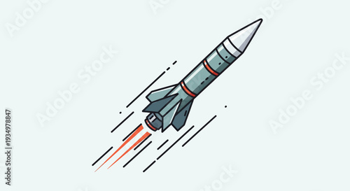 A cartoon rocket ship launching into the sky with speed lines.