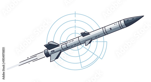 Missile illustration with target symbol on white background.