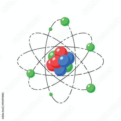 Illustration of an Atomic Model with Electron Orbits and a Nucleus