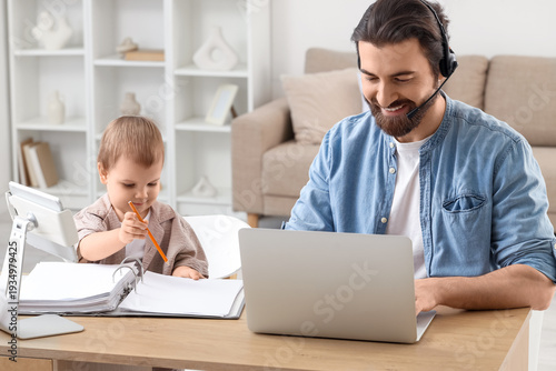 Little baby boy drawing in ...