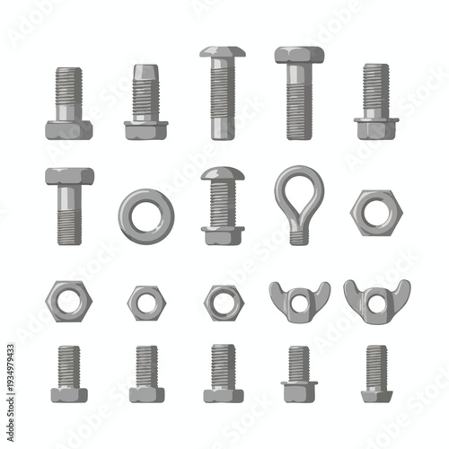 Collection of Various Metal Bolts and Nuts for Hardware and Mechanical Projects
