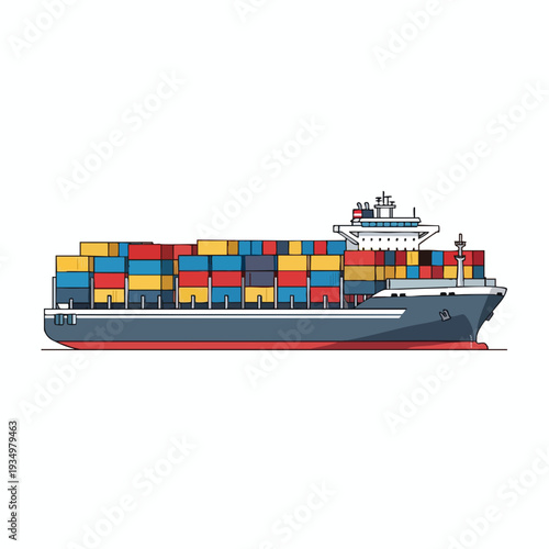 Large Cargo Container Ship with Shipping Containers in Transit on Open Water