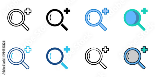 Advanced search icons set multiple style collection. Editable stroke 
