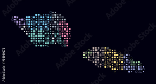 Samoa, shape of the country build of colored cells. Digital style map of the Samoa on dark background. Small size rounded square blocks. Simple vector illustration.