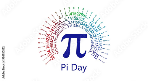 Colorful Pi Day logo with mathematical digits in a circular pattern on a white background, conveying mathematics awareness and STEM education.