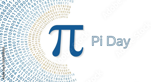A graphic illustration celebrating Pi Day with a blue pi symbol and digits on a white background, conveying mathematics awareness and STEM education in a colorful, circular design.