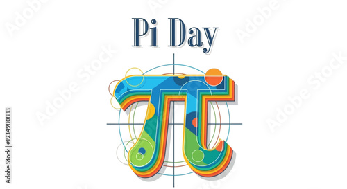Colorful Pi Day illustration featuring the mathematical constant pi symbol with vibrant, multicolored design elements on a white background, conveying mathematics awareness and STEM