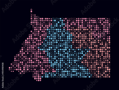 Equatorial Guinea, shape of the country build of colored cells. Digital style map of the Equatorial Guinea on dark background. Small size circle blocks. Simple vector illustration.