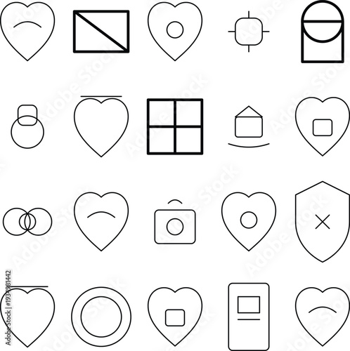 A captivating array of line icons, meticulously crafted with minimalistic aesthetics, showcasing simple shapes for versatile use.