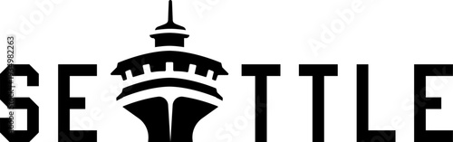 black silhouette seattle city icon vector logo design